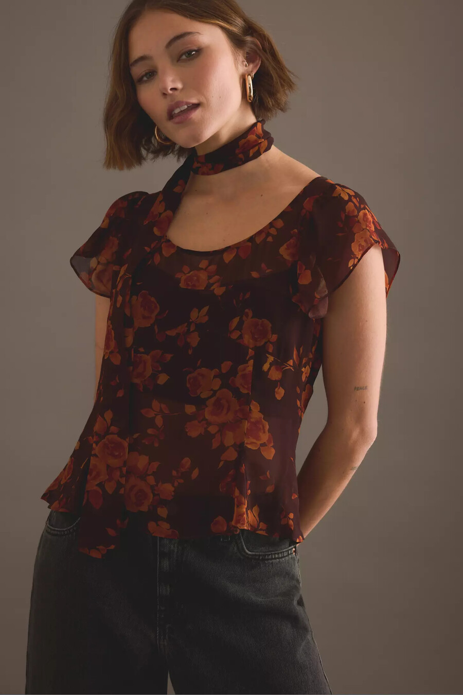 kitri clementina top mit herbstrosenmuster
