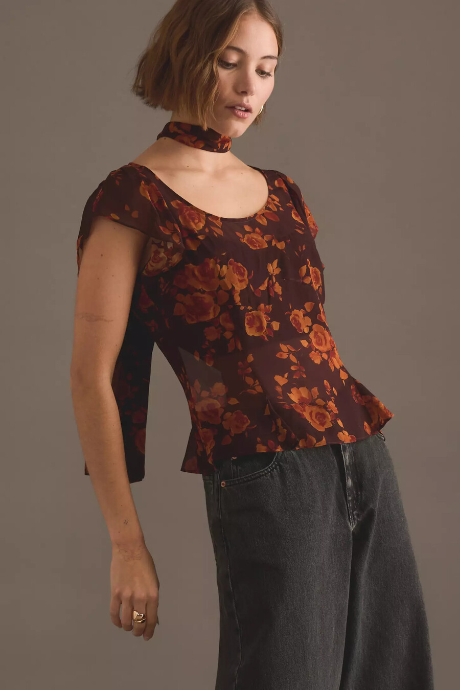 kitri clementina top mit herbstrosenmuster
