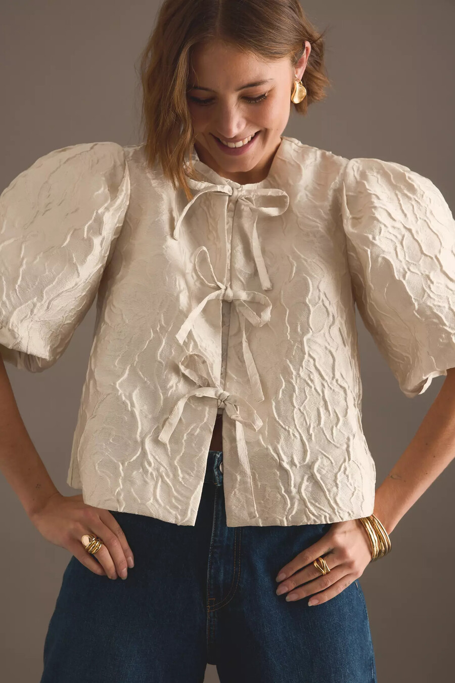 maeve jacquard bluse mit puffärmeln