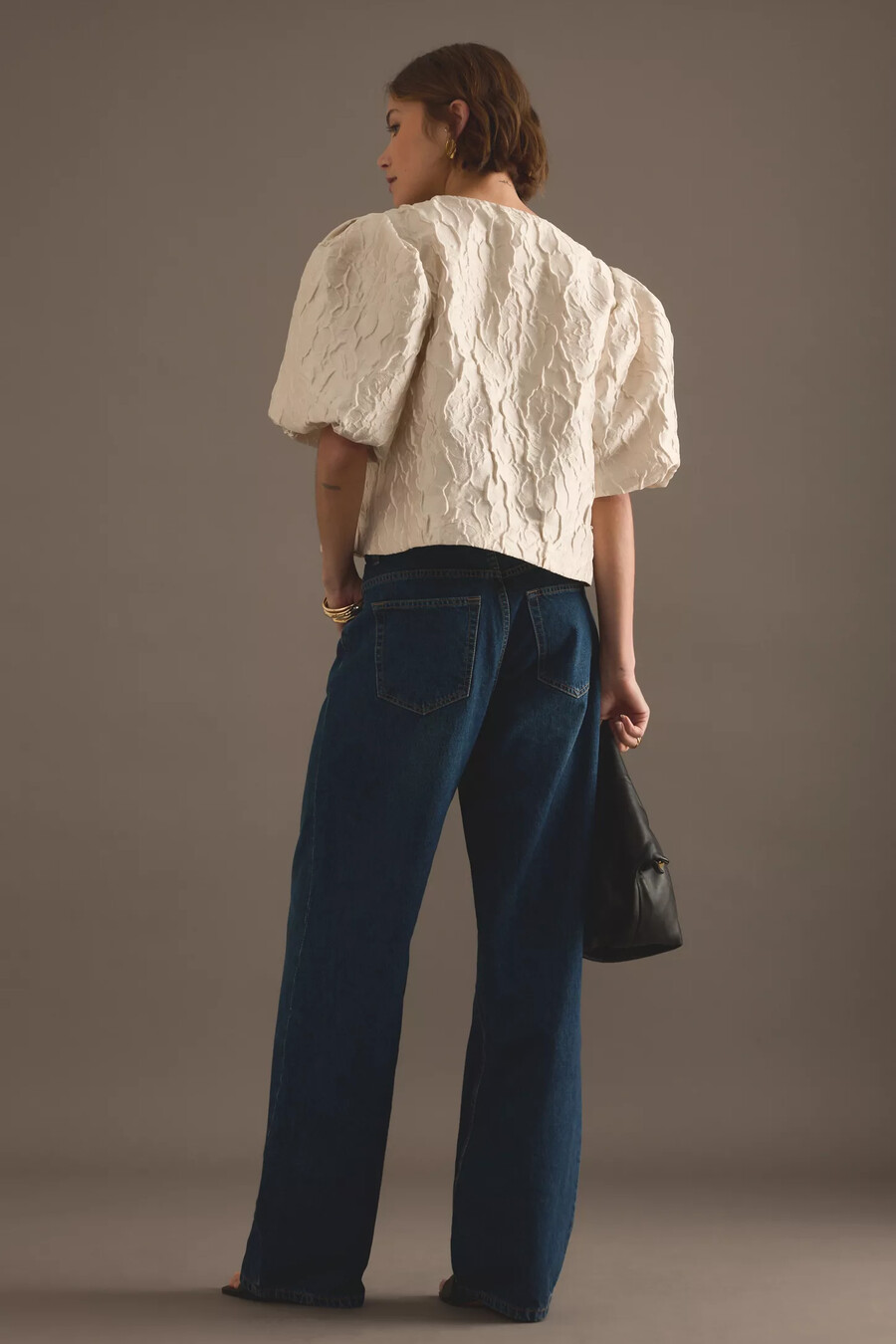 maeve jacquard bluse mit puffärmeln