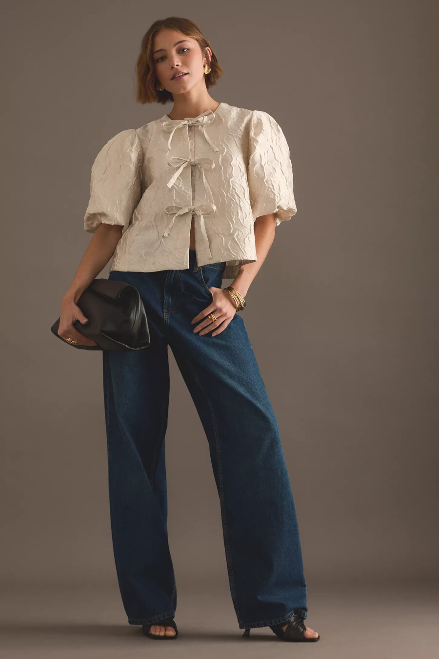 maeve jacquard bluse mit puffärmeln