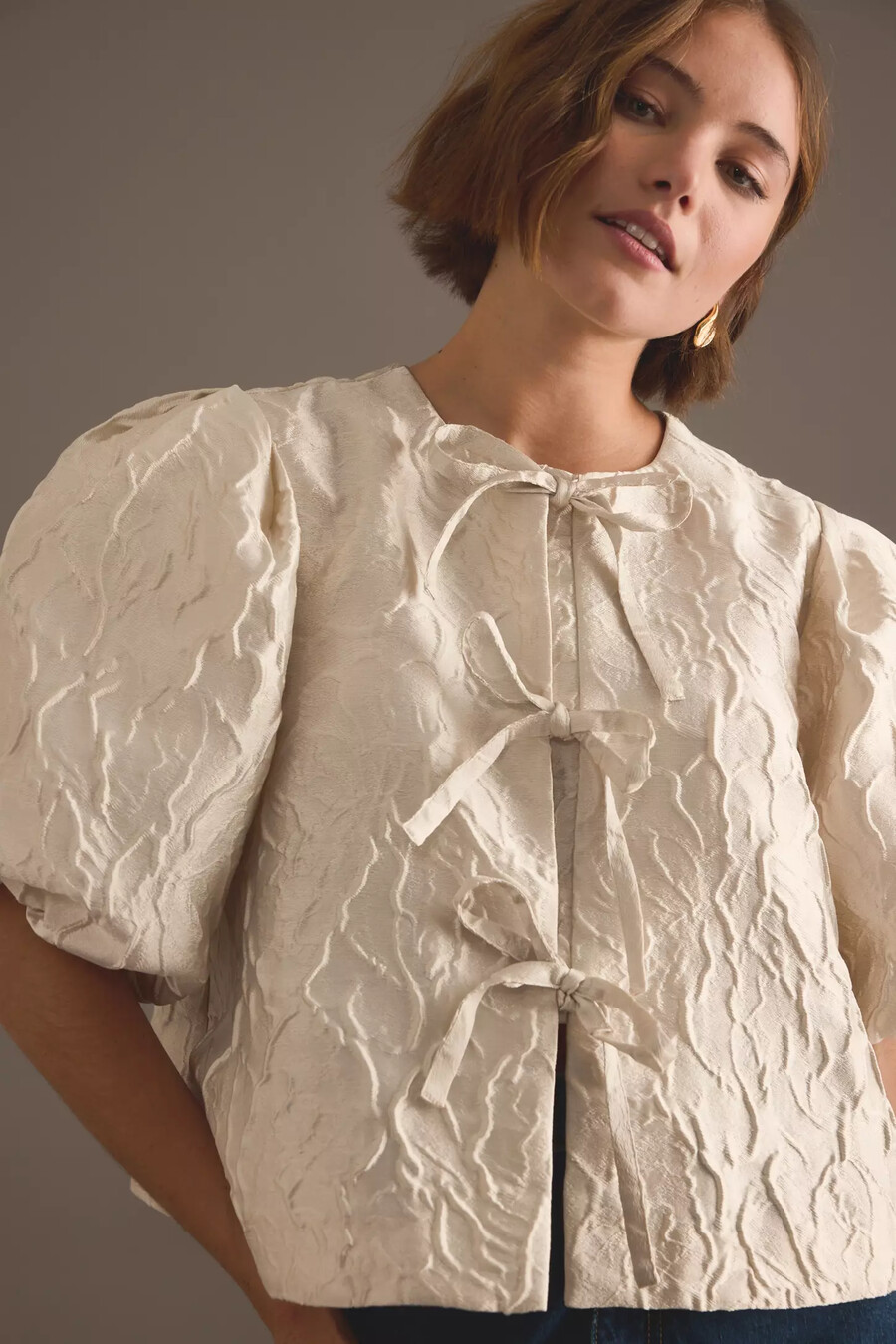 maeve jacquard bluse mit puffärmeln