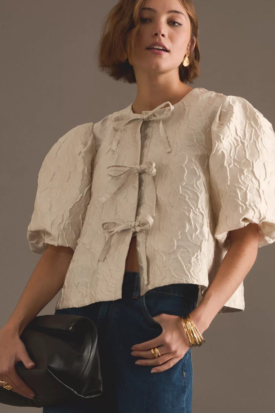 maeve jacquard bluse mit puffärmeln