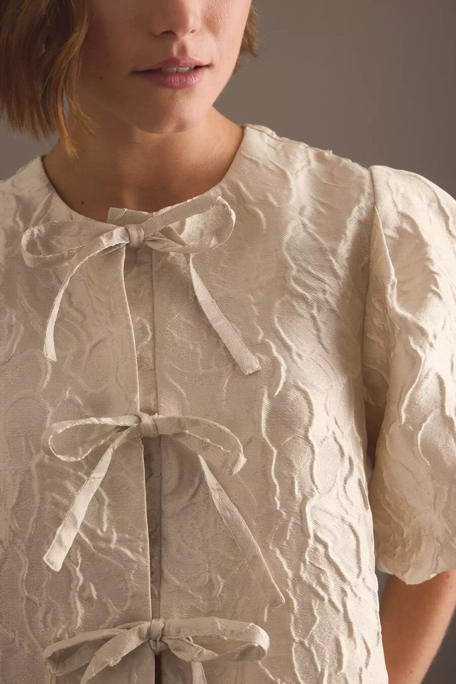 maeve jacquard bluse mit puffärmeln