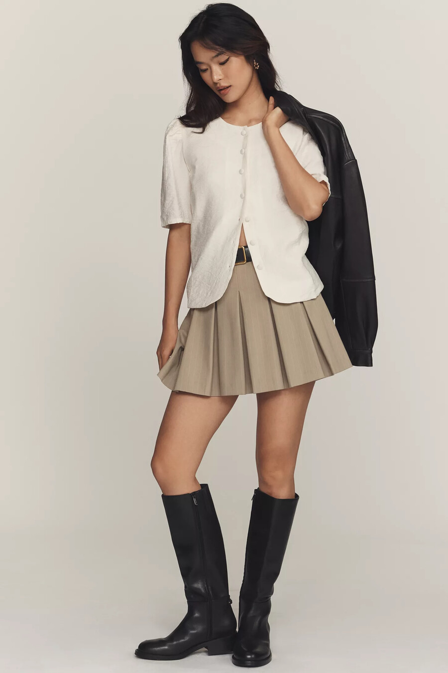 maeve top mit puffärmeln und knopfleiste