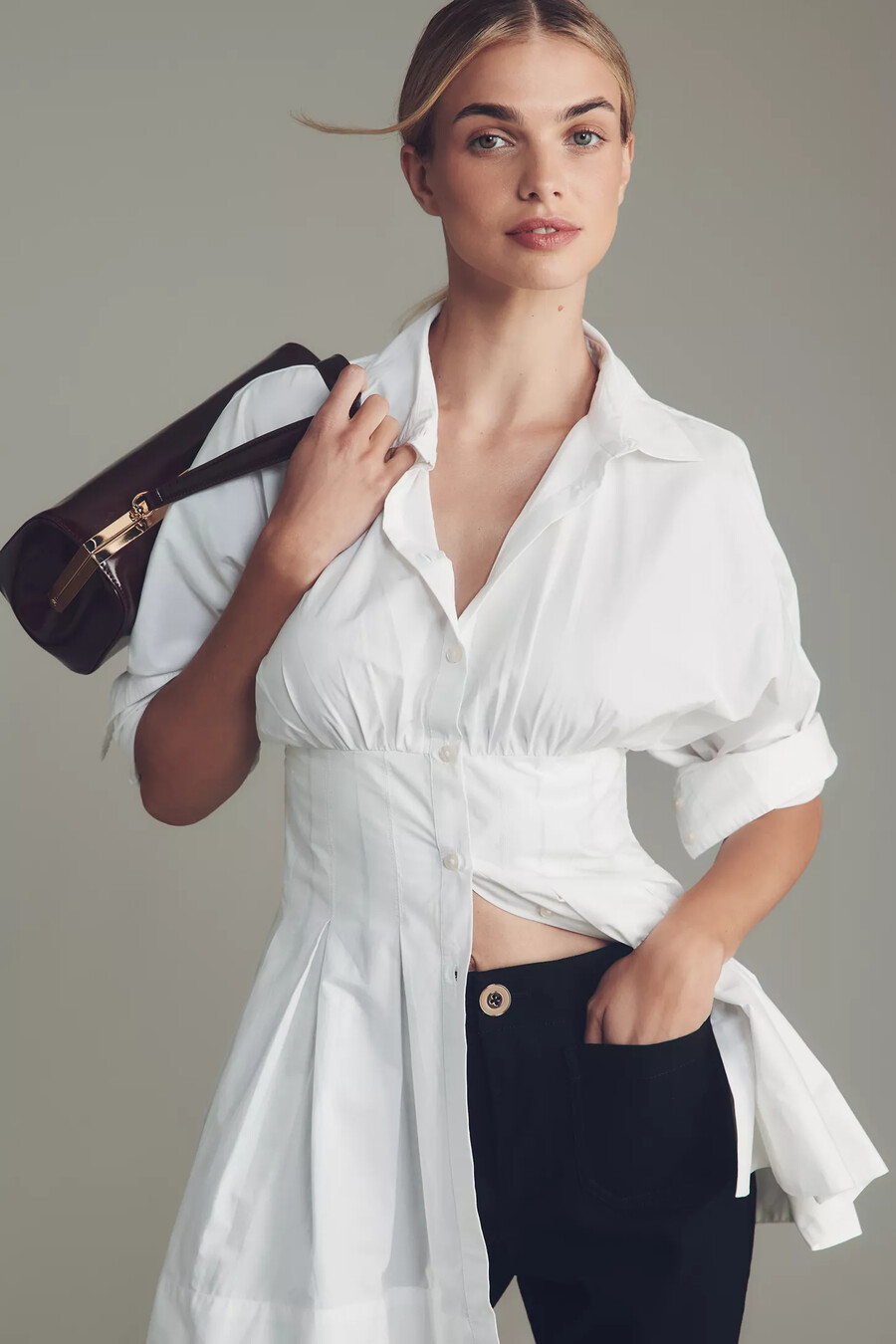 maeve langarmhemd mit raffung und knopfleiste