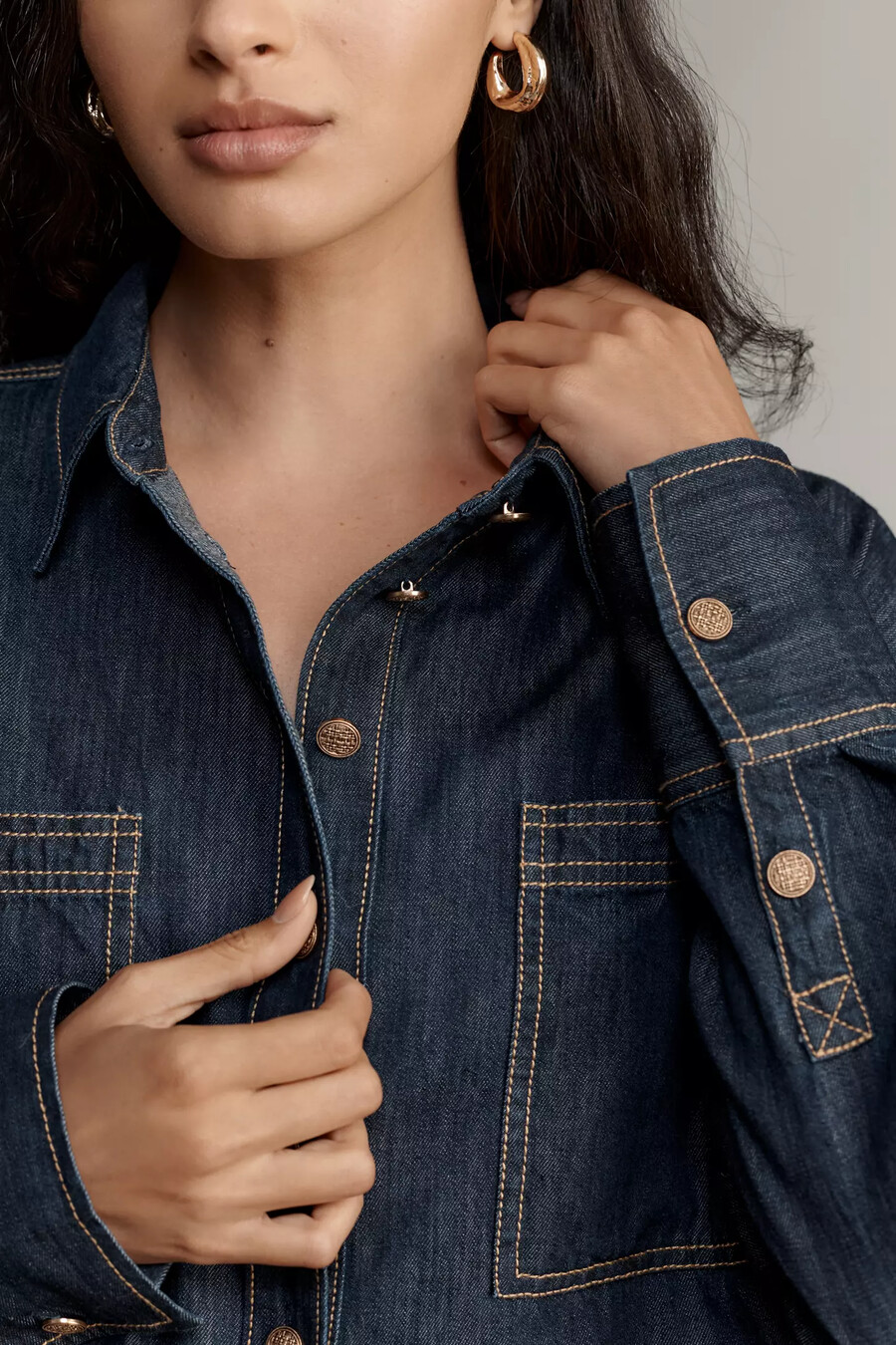 maeve langarm-crop-jeanshemd mit knopfleiste