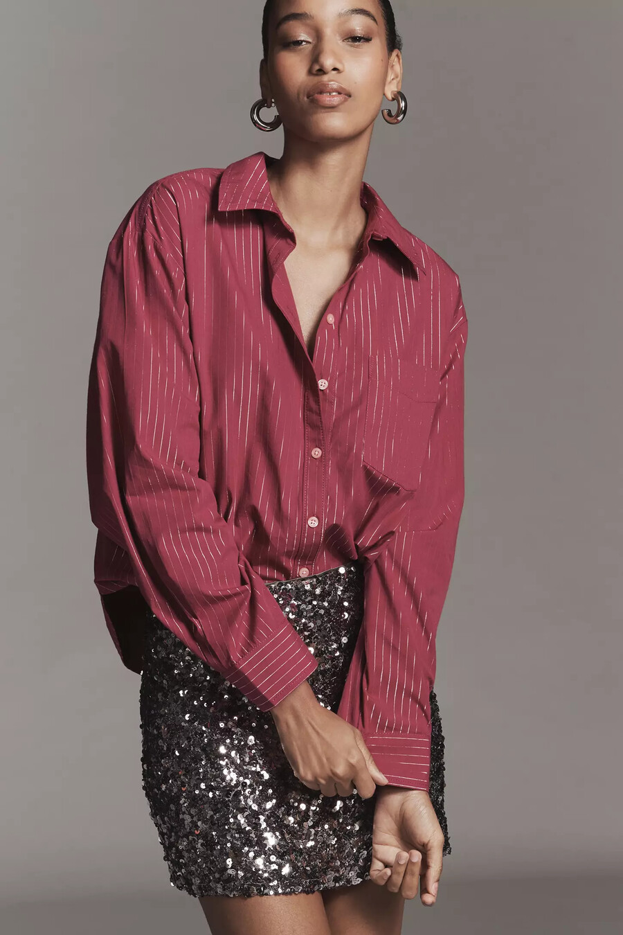 das shrunken bennet lurex stripe buttondown shirt von maeve