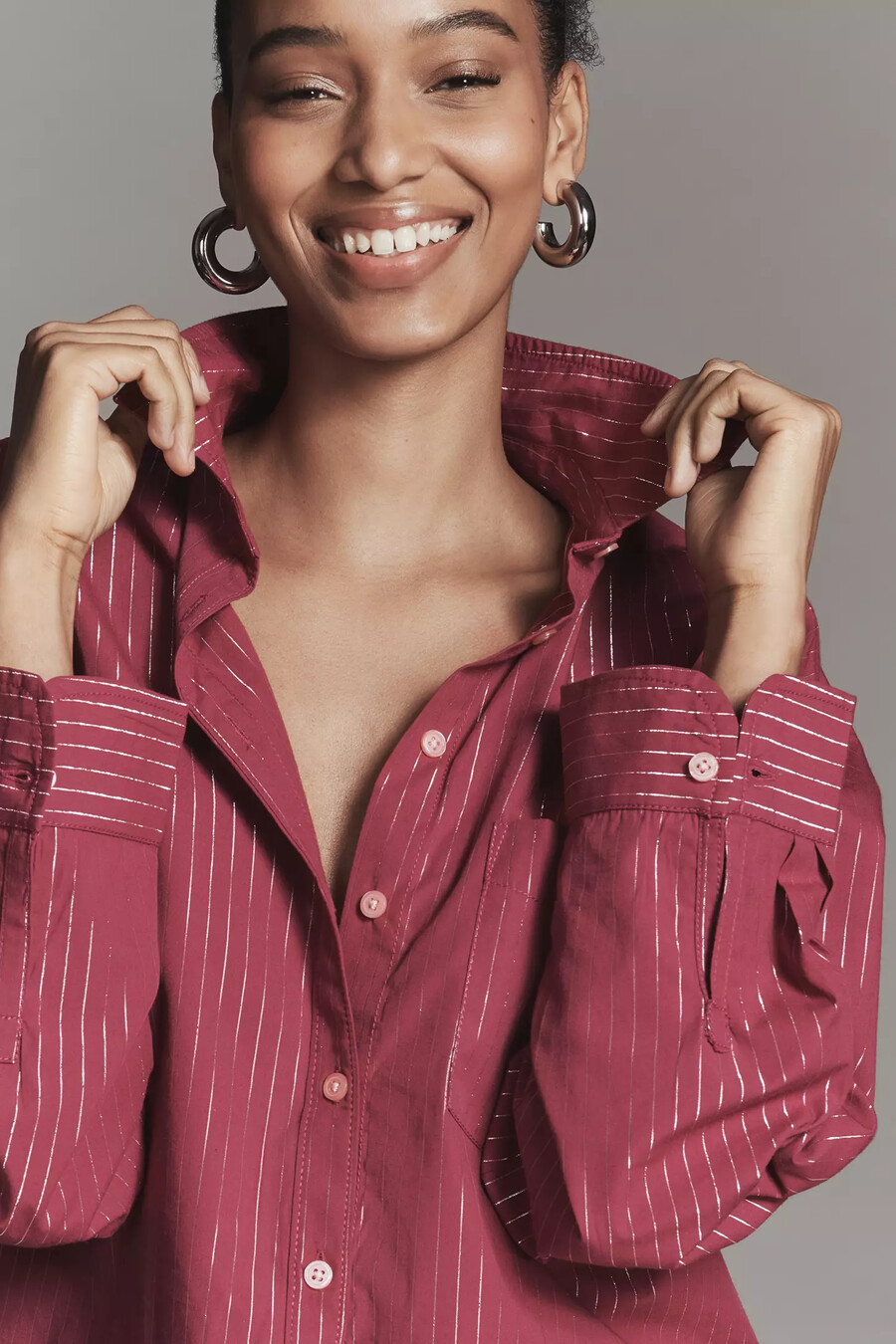 das shrunken bennet lurex stripe buttondown shirt von maeve