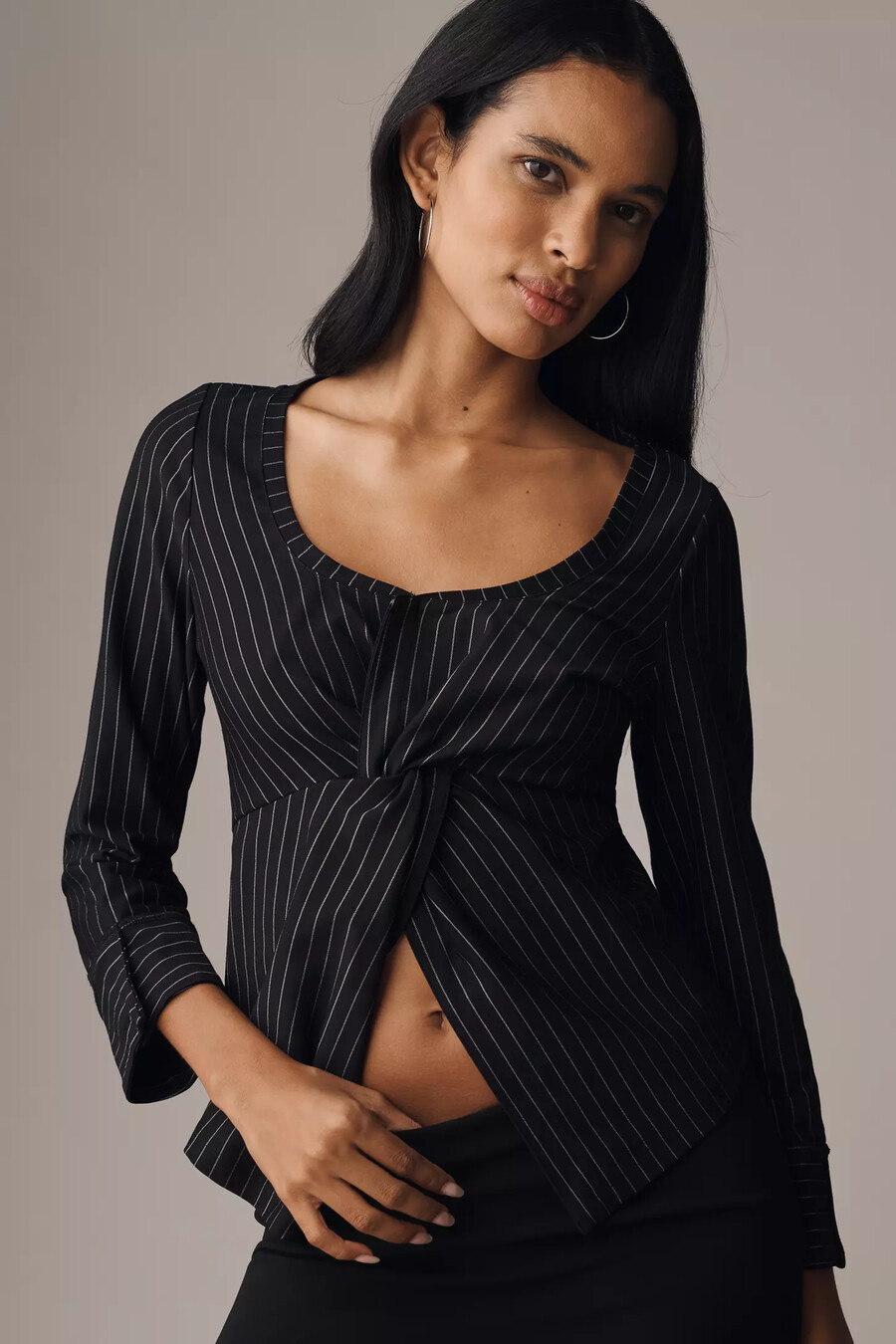maeve twist-front pinstripe top