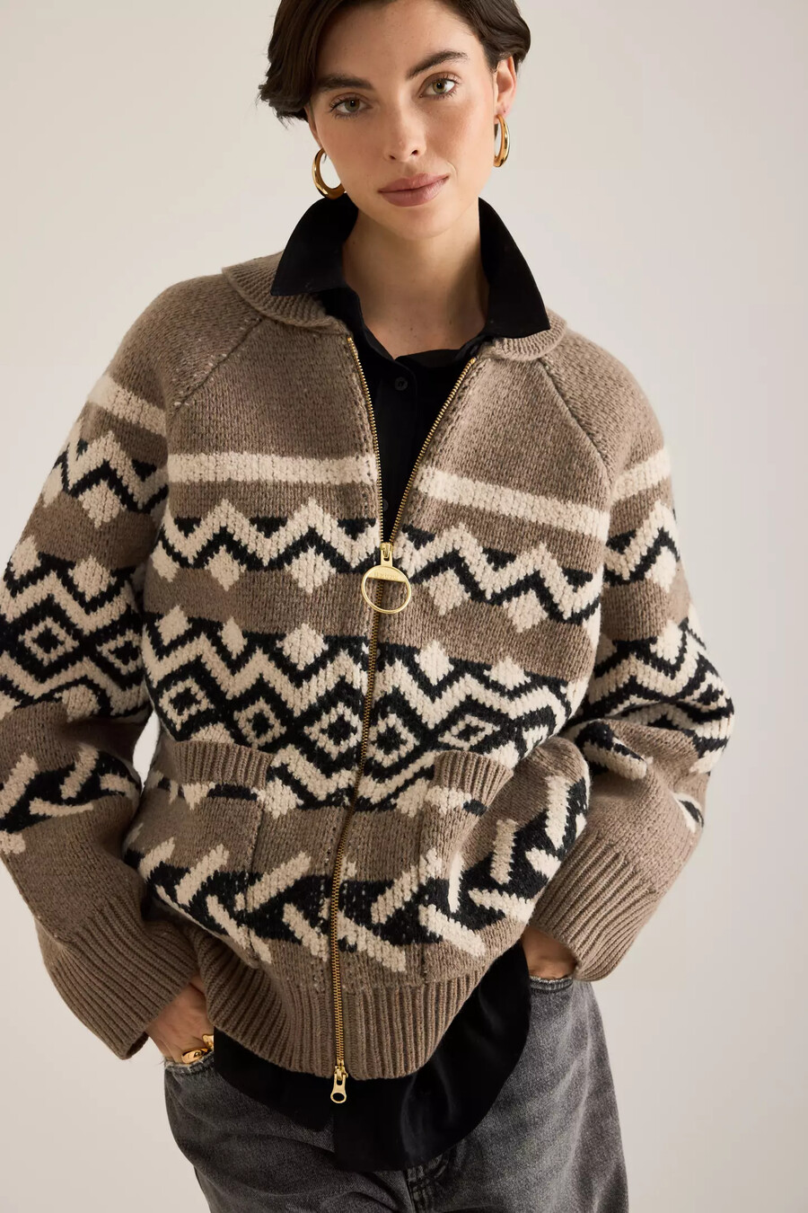 barbour klara wollstrickjacke mit reißverschluss