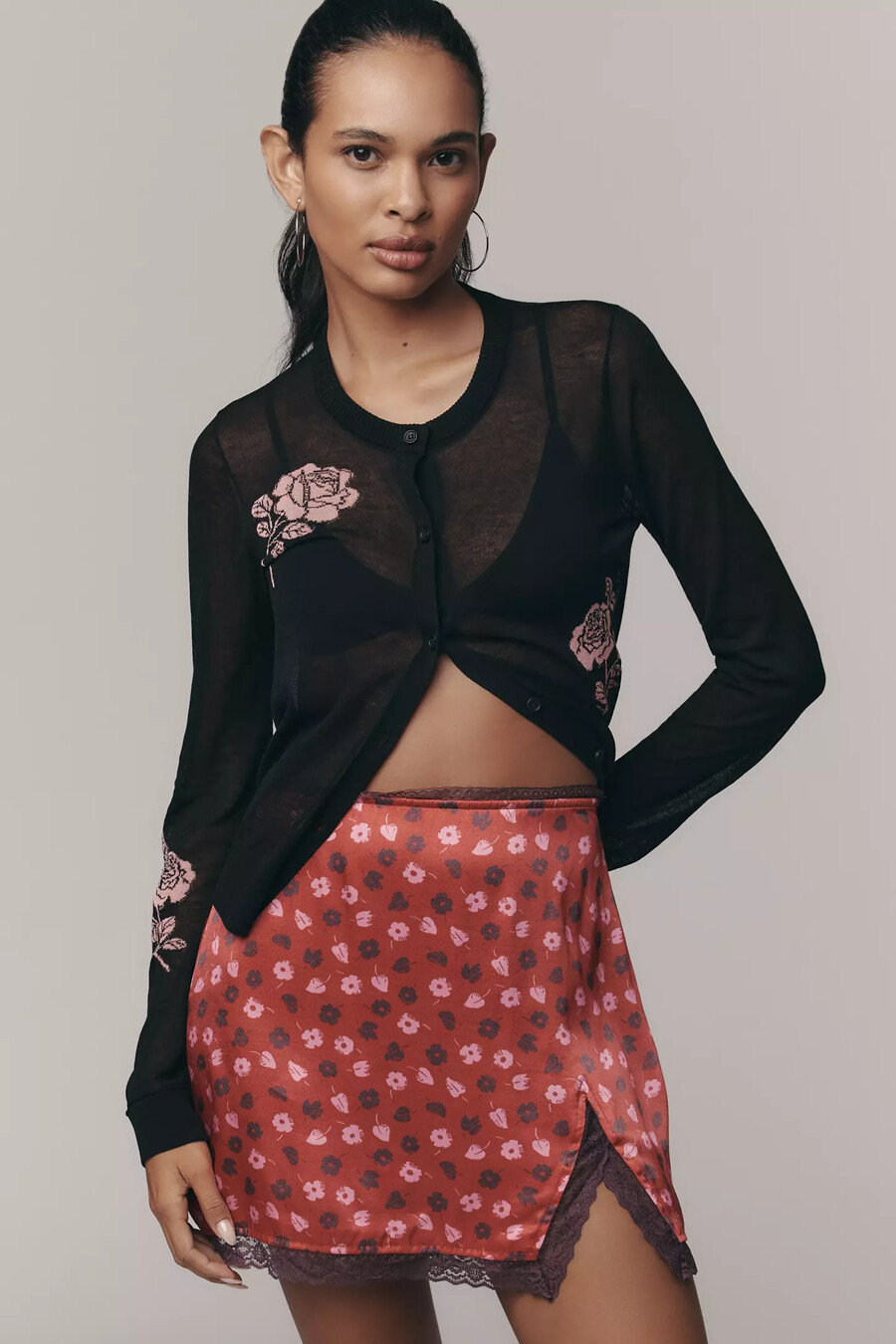 maeve halbtransparenter cardigan mit blumenmuster