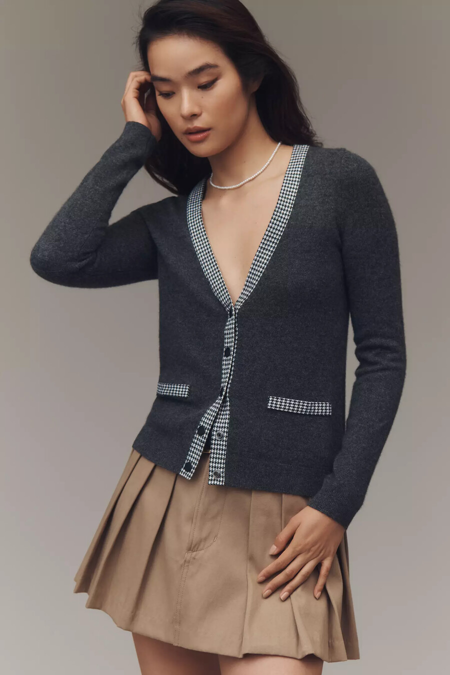 maeve kaschmir-cardigan mit kontrastbesatz