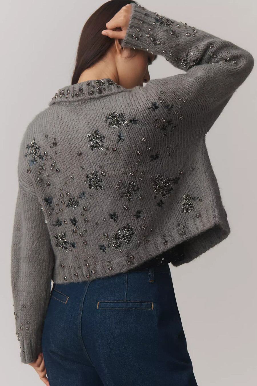 pilcro strickjacke mit blumenmuster und kragen