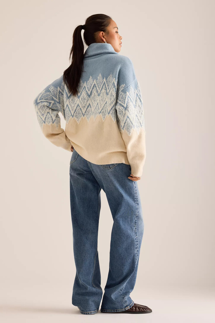 varley hedda fairisle pullover mit halbem reißverschluss