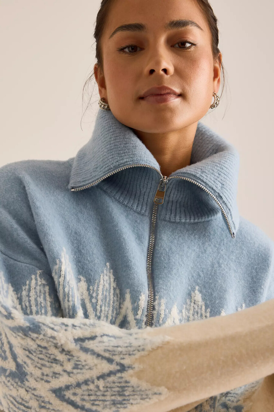 varley hedda fairisle pullover mit halbem reißverschluss
