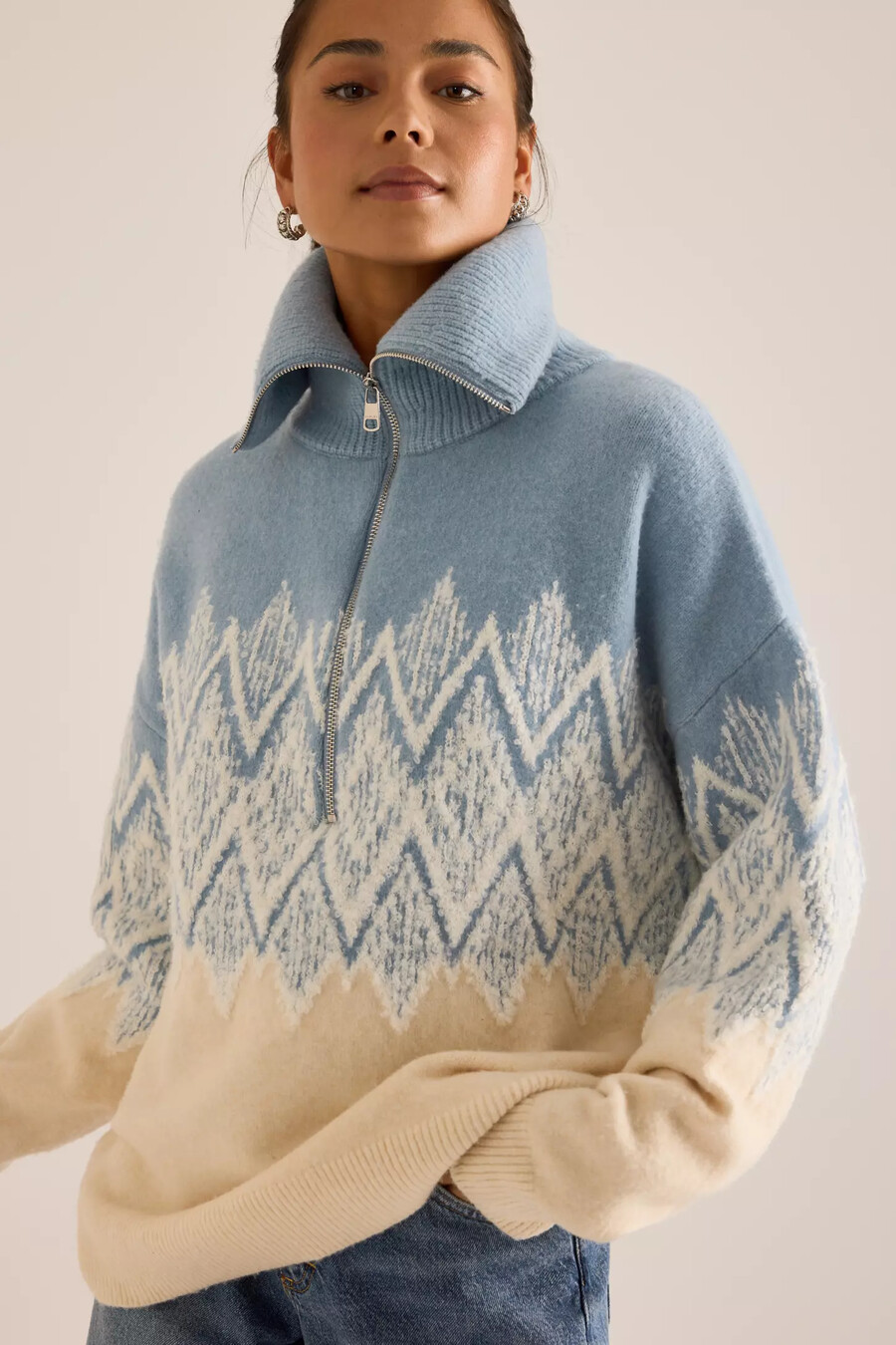 varley hedda fairisle pullover mit halbem reißverschluss