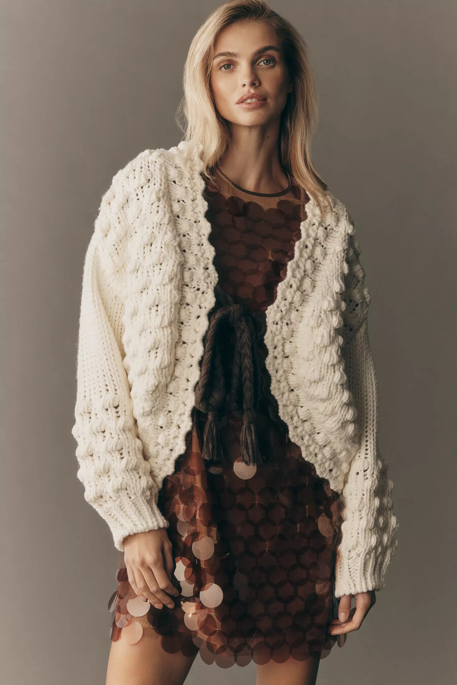 cardigan von anthropologie mit struktur und bindeband vorne