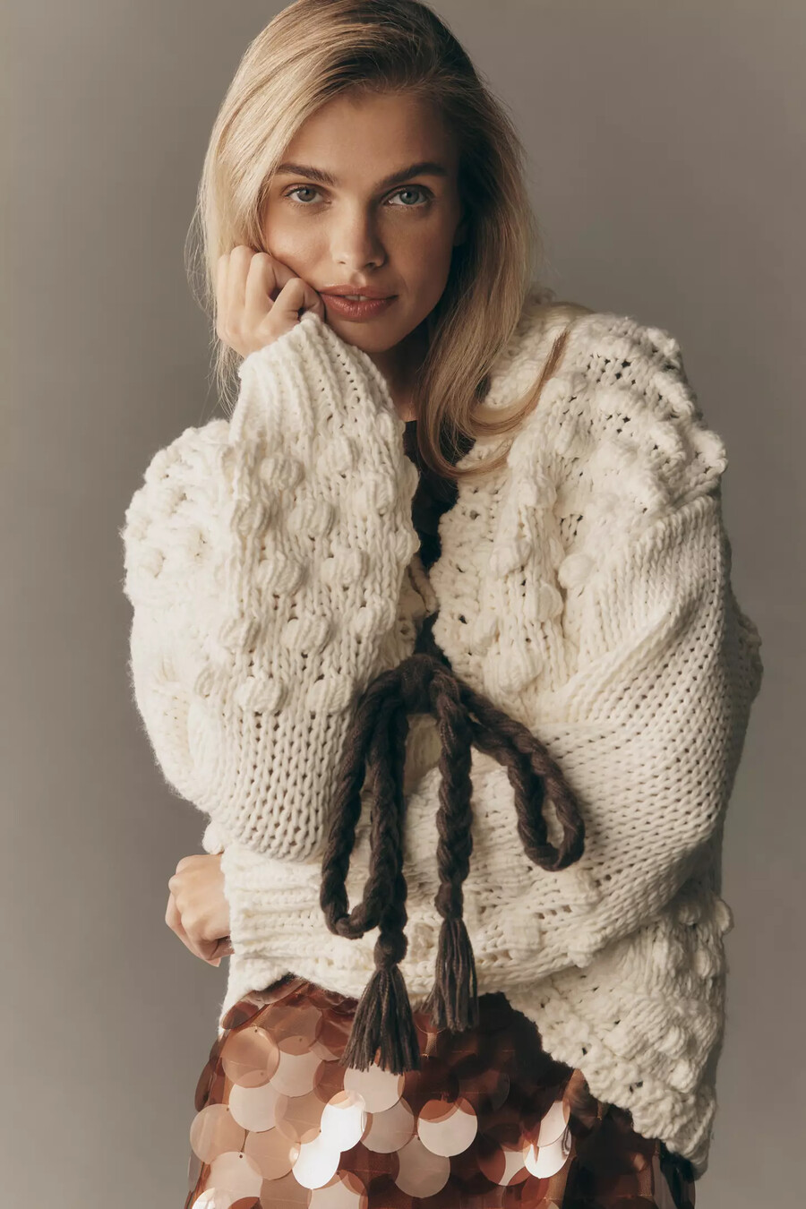 cardigan von anthropologie mit struktur und bindeband vorne