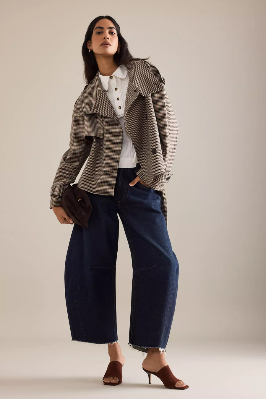 karierter kurzer trenchcoat von anthropologie