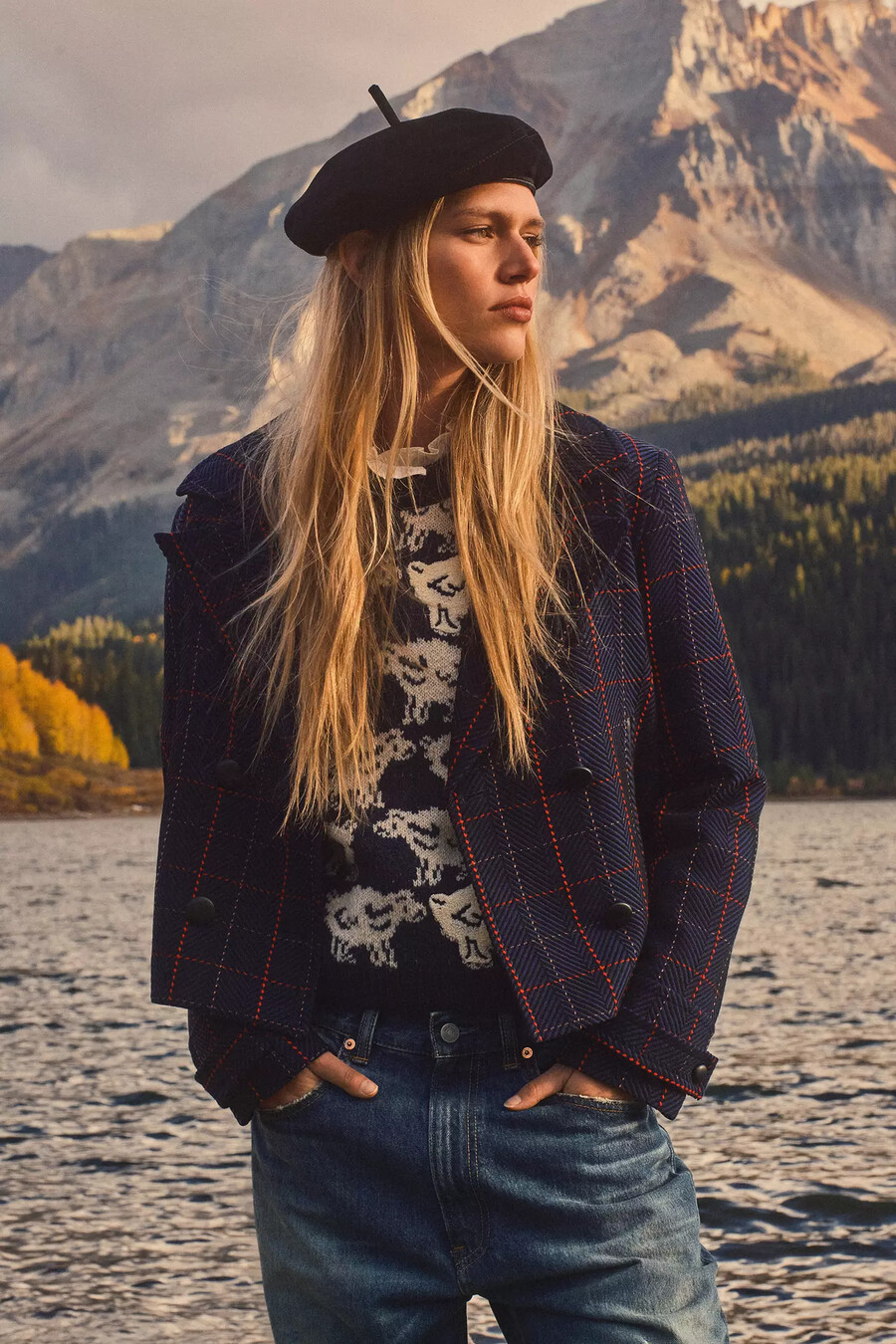 maeve x merrick weißer karo-crop-blazer
