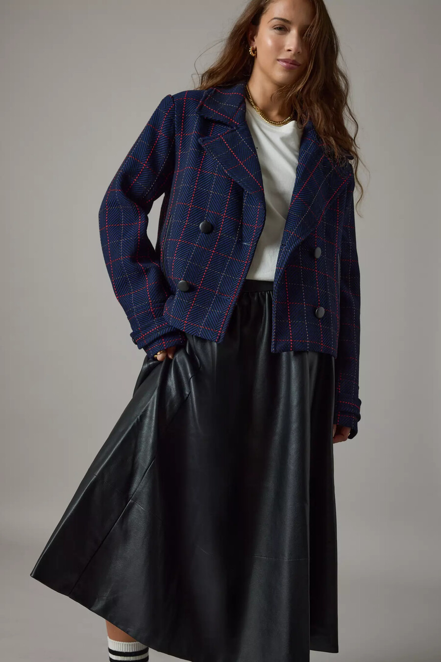 maeve x merrick weißer karo-crop-blazer