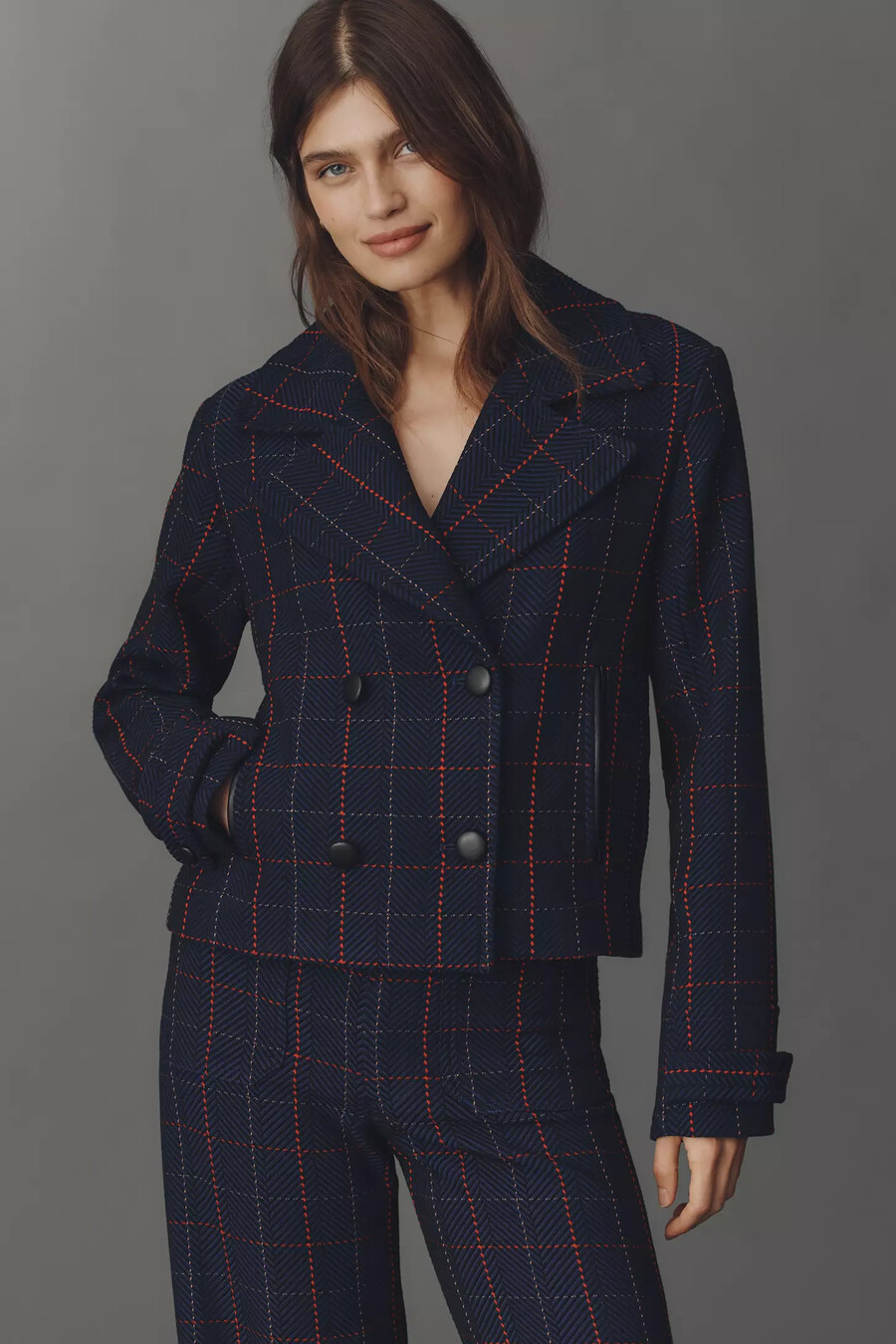 maeve x merrick weißer karo-crop-blazer