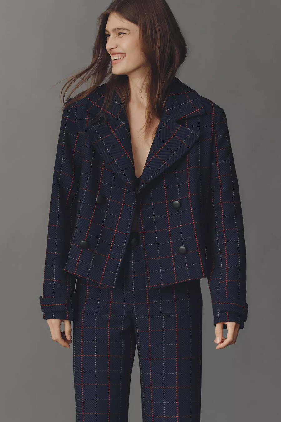 maeve x merrick weißer karo-crop-blazer