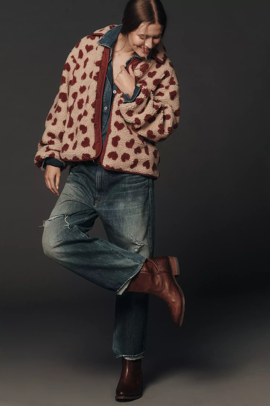 maeve sherpa-fleecejacke mit herzmuster