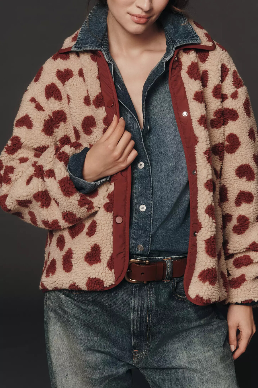 maeve sherpa-fleecejacke mit herzmuster