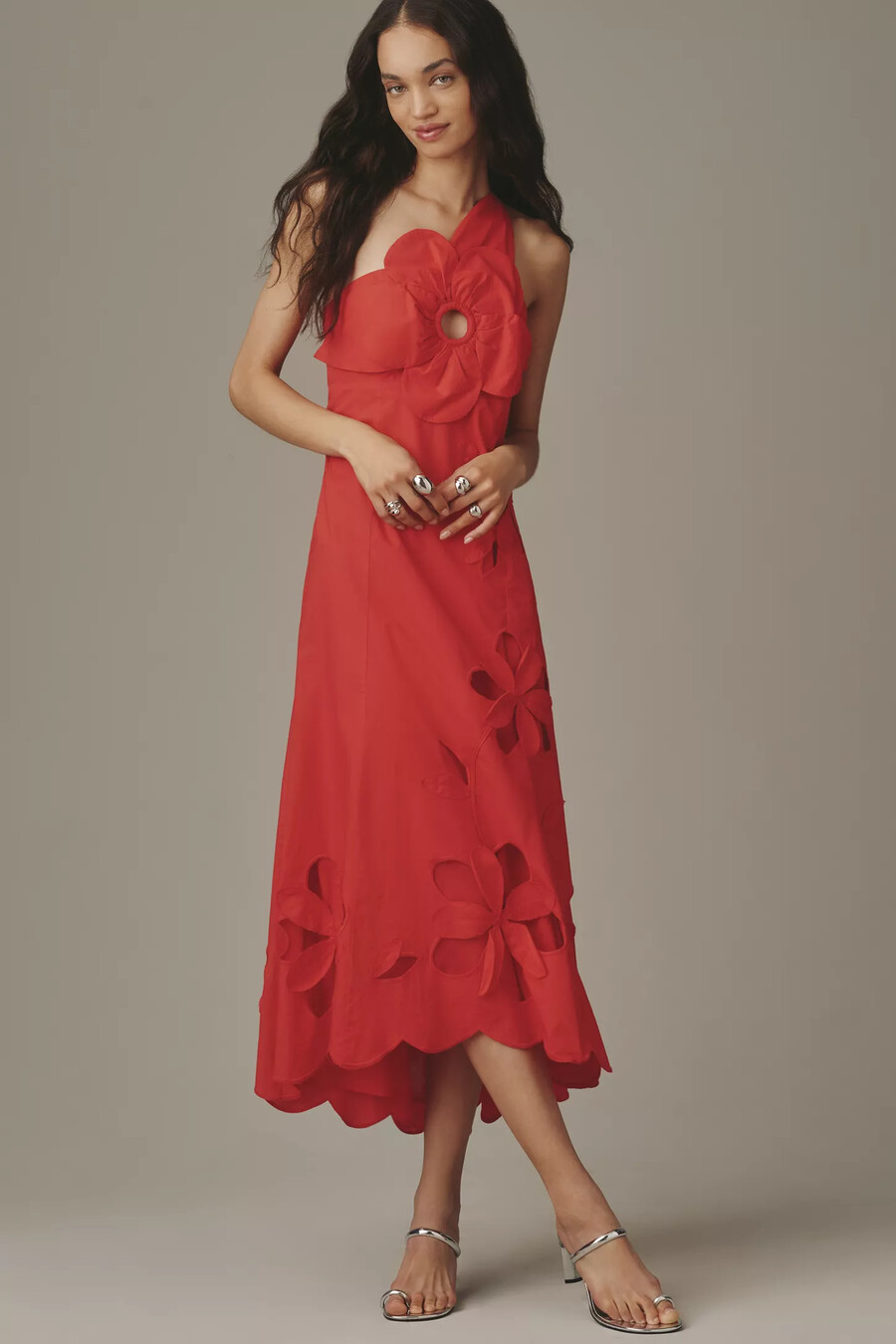 by anthropologie one-shoulder cutwork dress