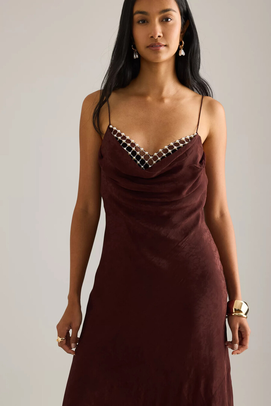 maxikleid aus satin-jacquard von anthropologie