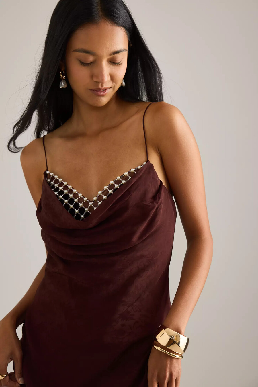 maxikleid aus satin-jacquard von anthropologie