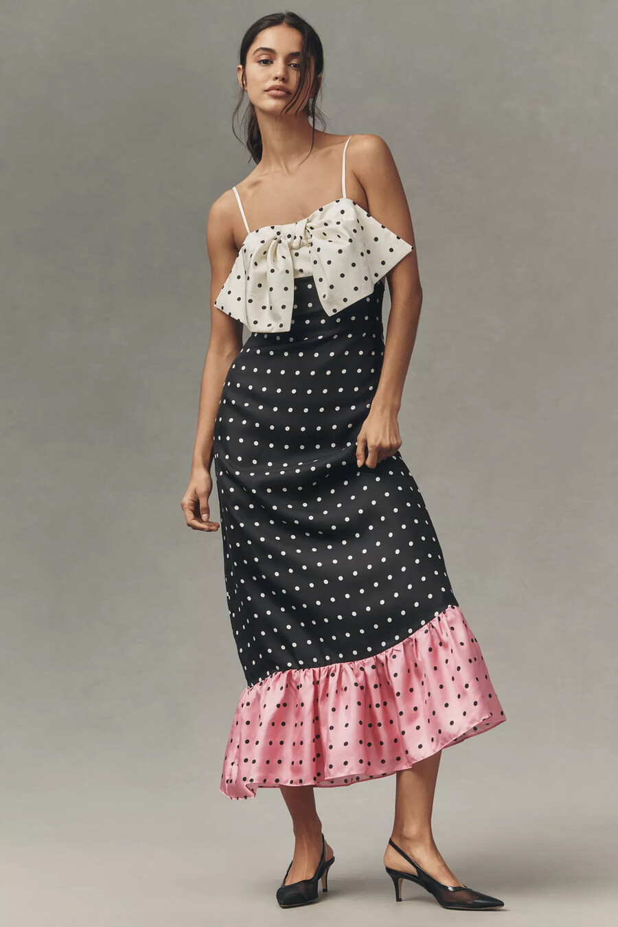Ärmelloses seiden-maxikleid „maude penelope mit schleife und rüschen