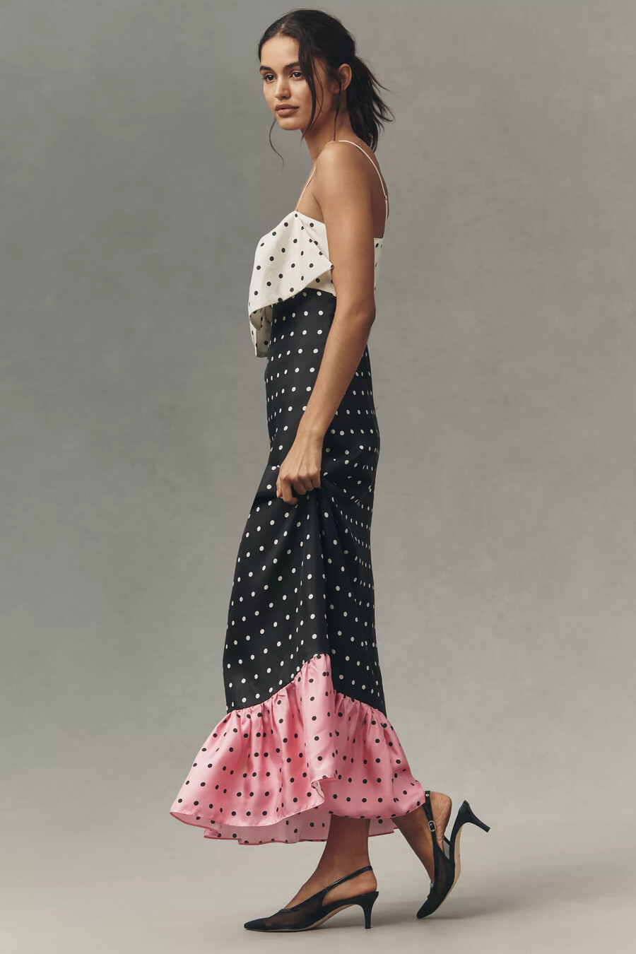 Ärmelloses seiden-maxikleid „maude penelope mit schleife und rüschen