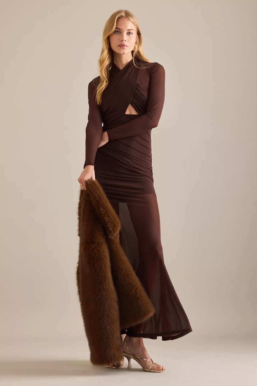 bardot veria wickel-maxikleid