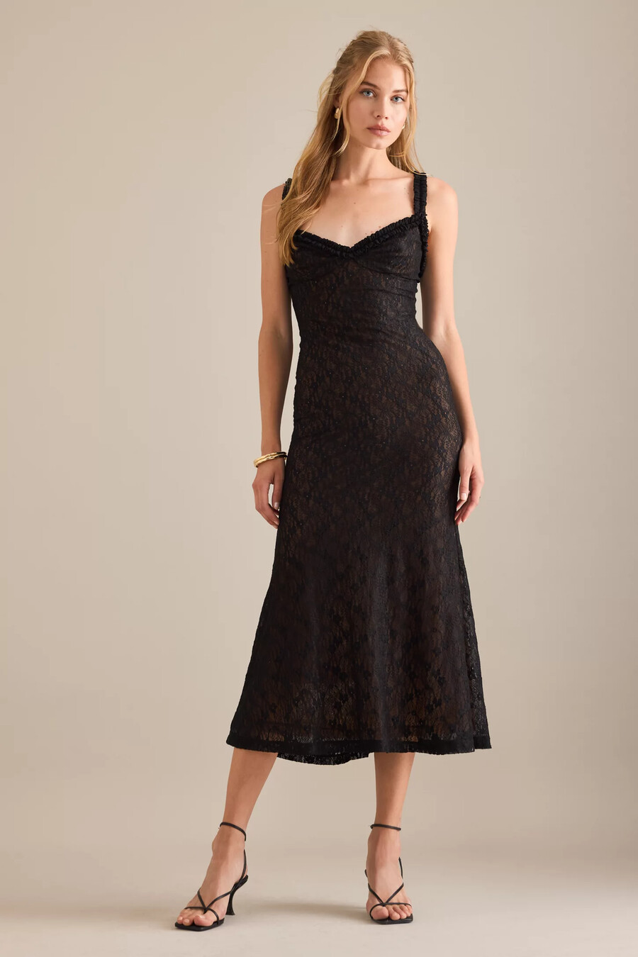 bardot alegra spitzen-midikleid