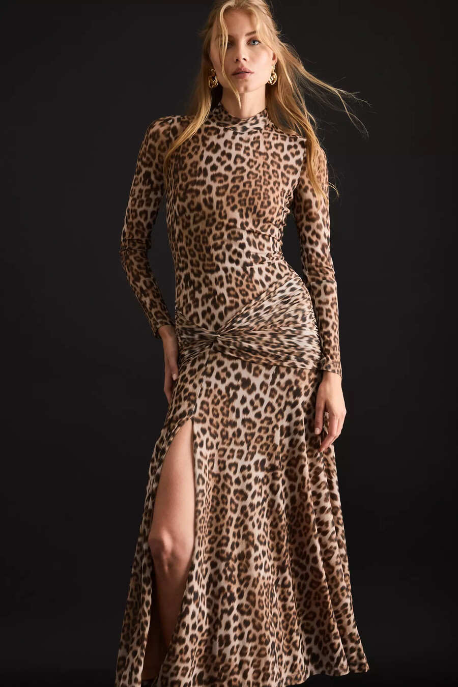 bardot lea leopardenmuster-midikleid