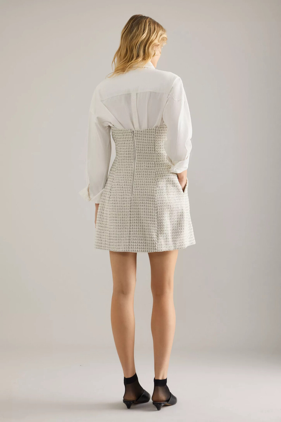 trägerloses bardot-minikleid „florine aus bouclé