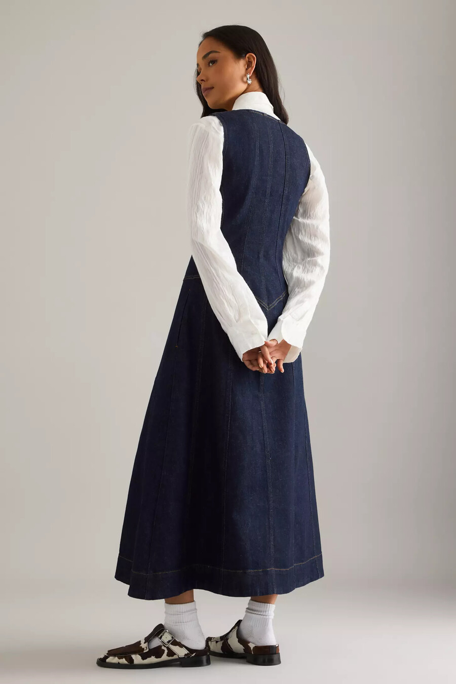 pilcro denim midikleid mit reißverschluss vorne