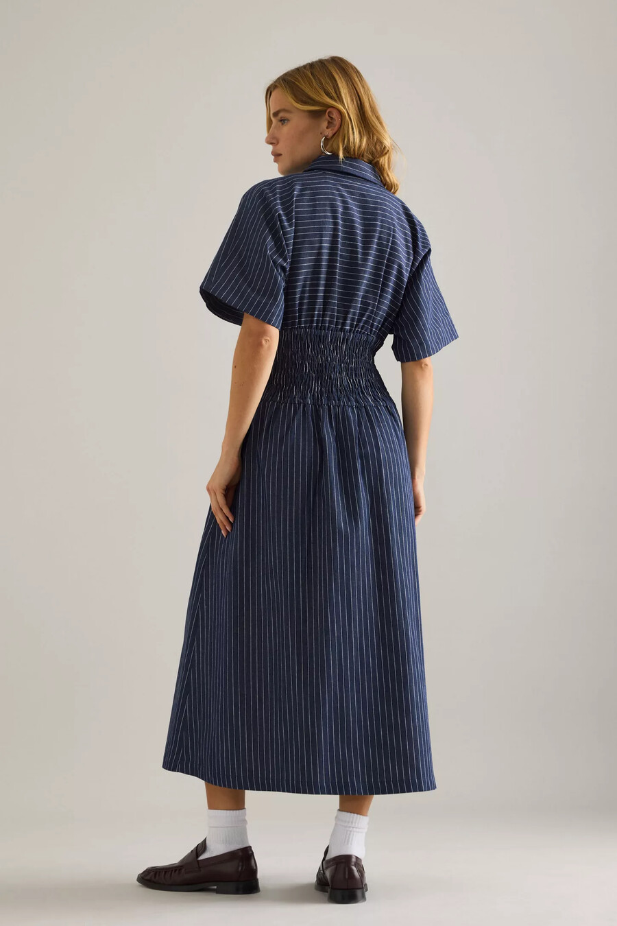 anthropologie poppy denim nadelstreifen-midi-hemdkleid