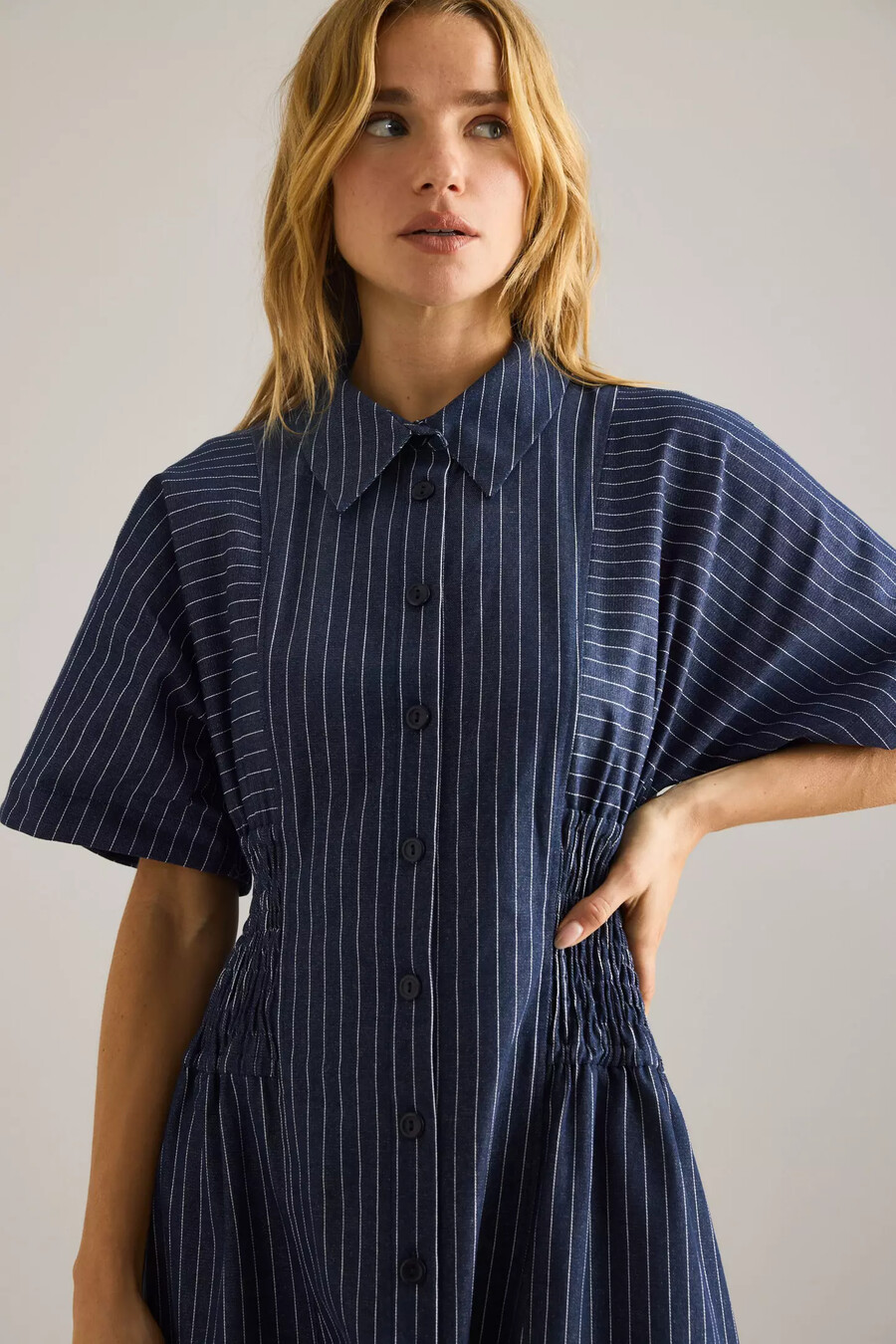 anthropologie poppy denim nadelstreifen-midi-hemdkleid
