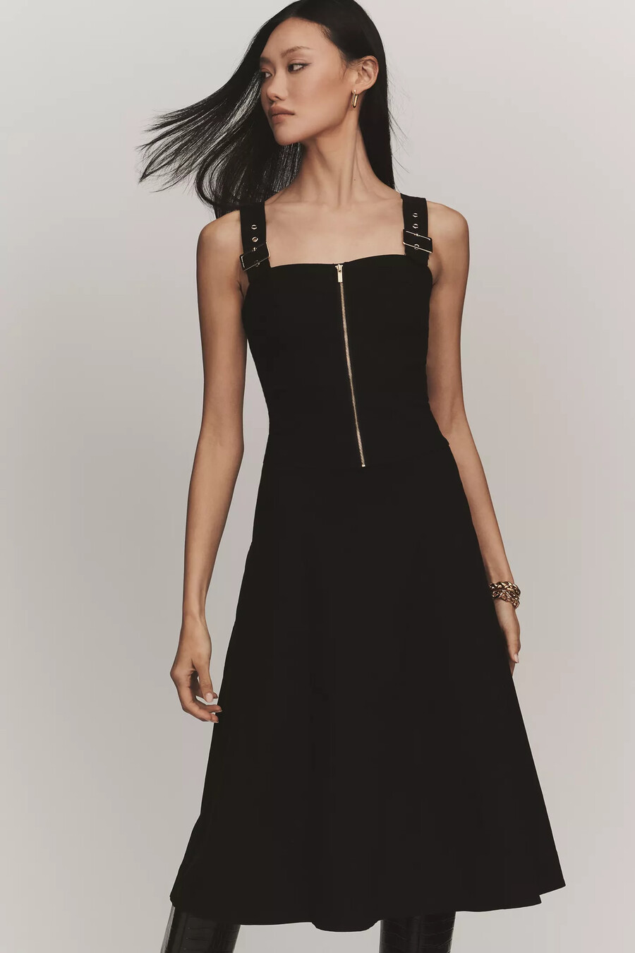 maeve hardware a-linien-midikleid mit reißverschluss vorne