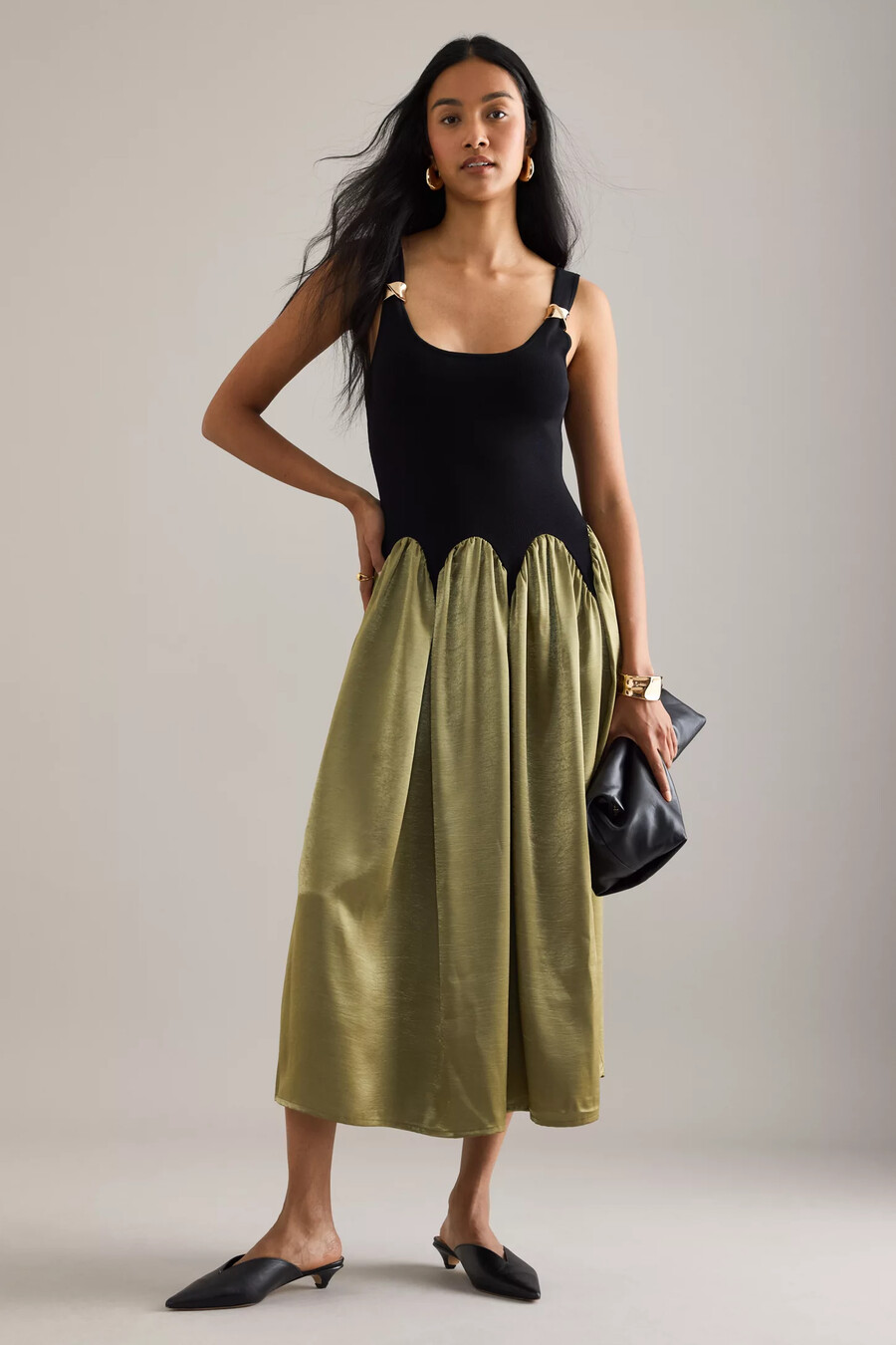 siempre hardware colourblock scalloped midi dress