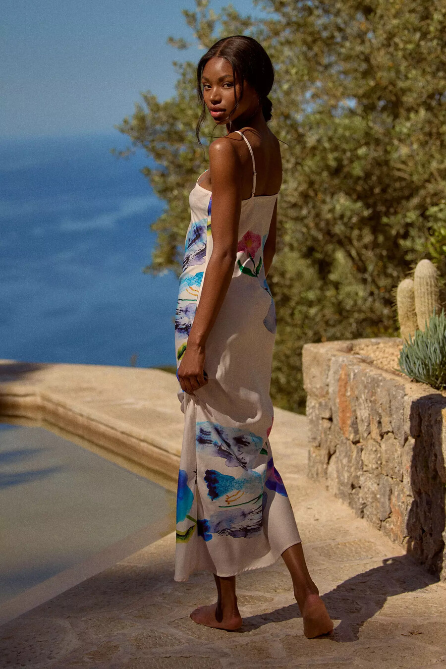yumi kimura x lyrebird bedrucktes midi-kleid