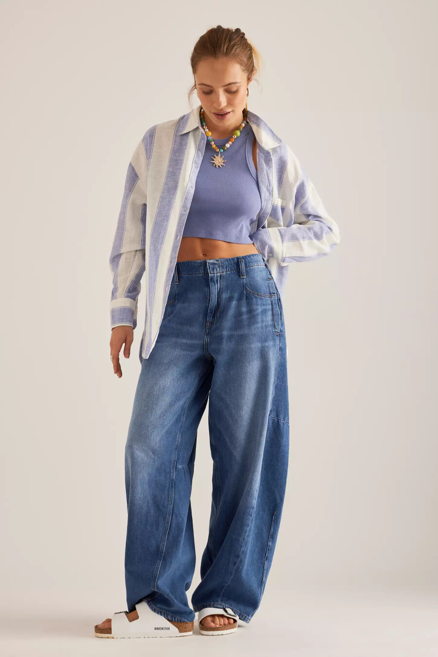 pilcro tapered full length barrel jeans