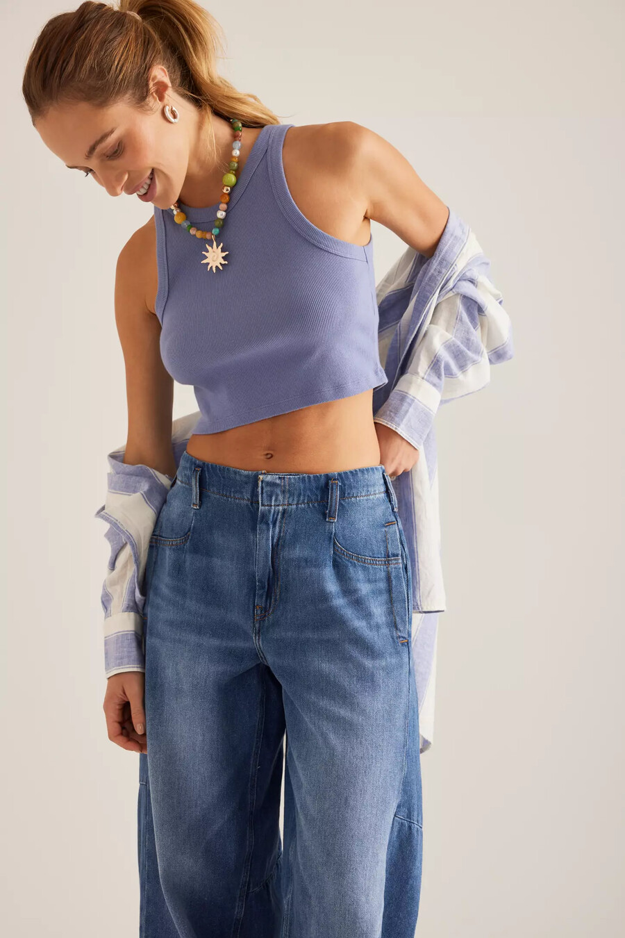 pilcro tapered full length barrel jeans