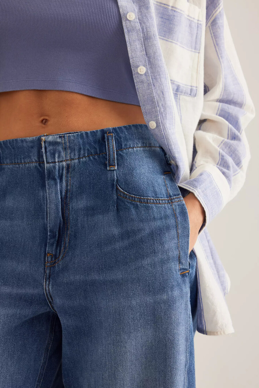 pilcro tapered full length barrel jeans