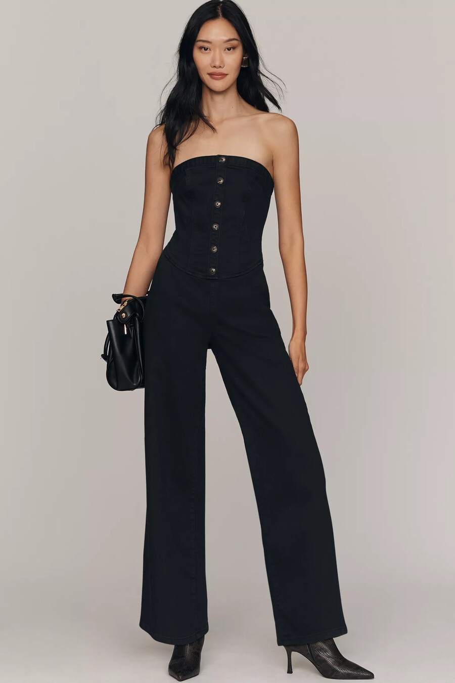 pilcro trägerloser jeans-jumpsuit mit korsett-design