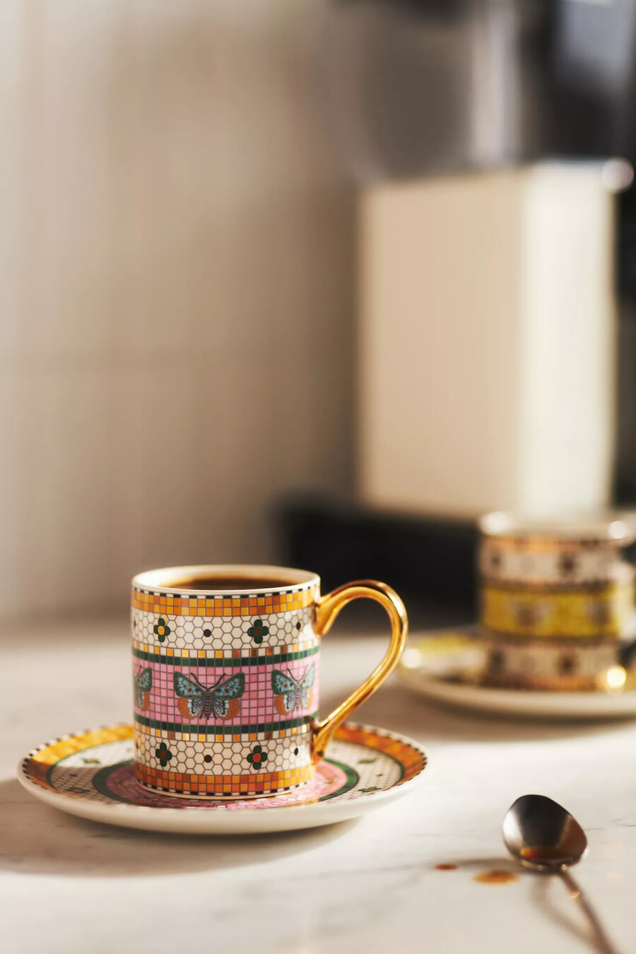 bistro tile espressotasse und untertasse aus steingut gartenedition